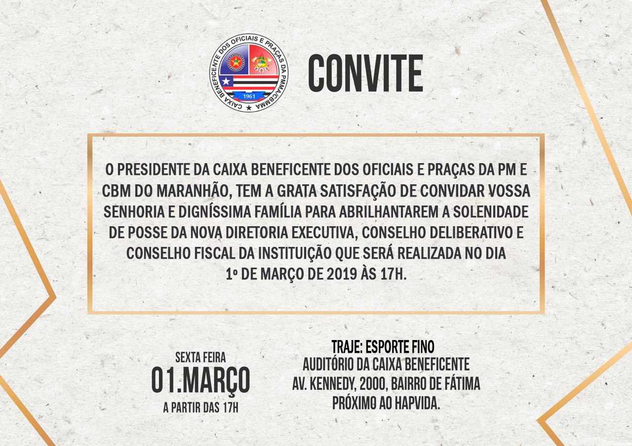 Convite de posse da Caixa Beneficente triênio 2019-2022