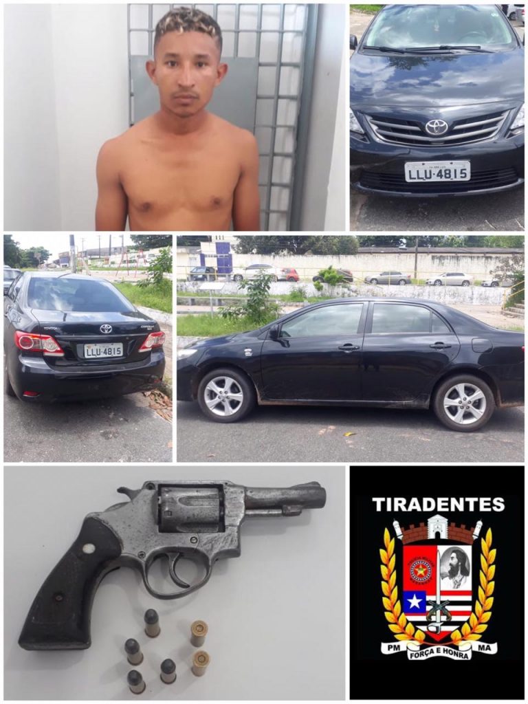 PM’s do Batalhão Tiradentes prendem assaltante com arma de fogo e recuperam veículo roubado