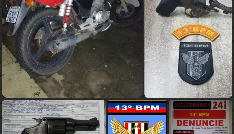 Policiais do 13°Batalhão da PM apreendem arma de fogo e moto utilizada em assalto