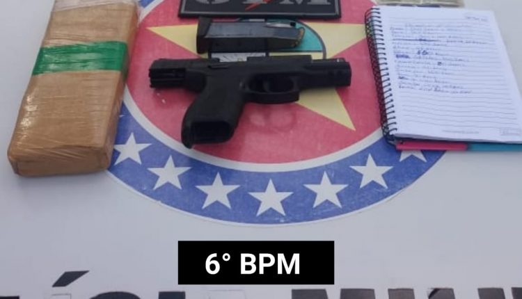 GTM DO 6º BPM PRENDE TRAFICANTE NA MAIOBINHA EM POSSE DE UMA BARRA DE MACONHA E RECUPERA UMA PISTOLA CALIBRE .40