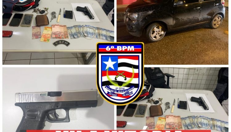 POLÍCIA MILITAR CONDUZ 4 ELEMENTOS COM CARRO ROUBADO E SIMULACRO DE ARMA DE FOGO NA VILA VITÓRIA
