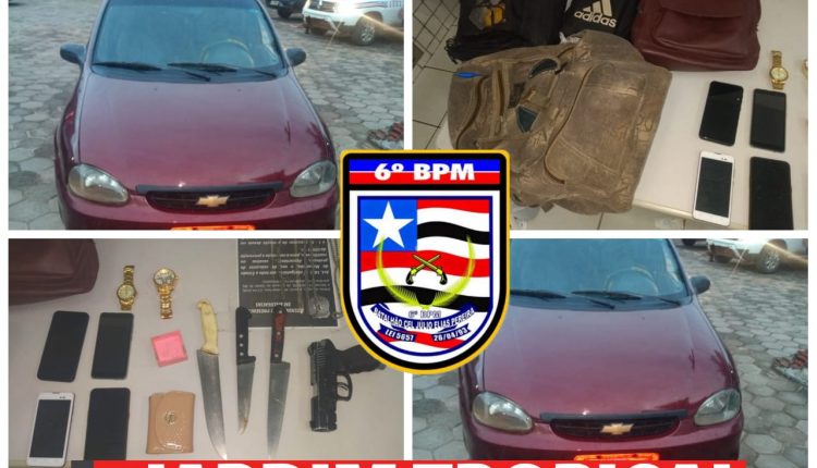 POLICIA MILITAR RECUPERA CARRO ROUBADO E PRENDEM 05 INDIVÍDUOS QUE COMETIAM ASSALTOS NO BAIRRO TROPICAL