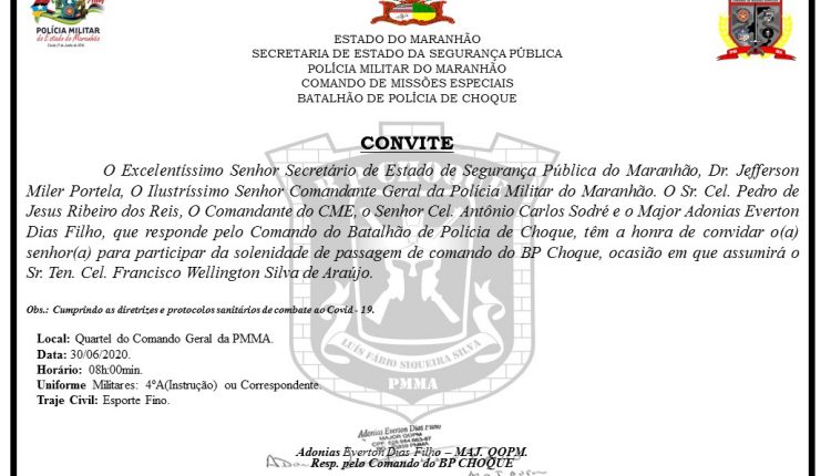 CONVITE DA PASSAGEM DE COMANDO DO BATALHÃO DE CHOQUE