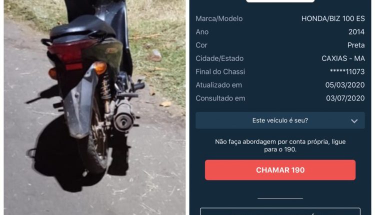POLÍCIA MILITAR RECUPERA MOTOCICLETA ROUBADA DURANTE OPERAÇÃO BAIRRO SEGURO EM CAXIAS
