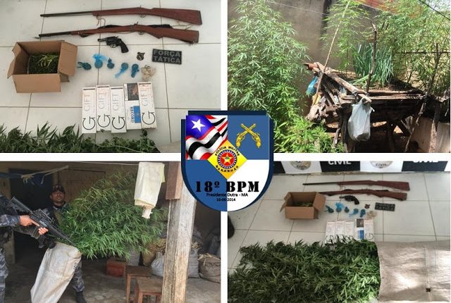 Policiais militares do 18º BPM apreendem armas e drogas em Tuntum