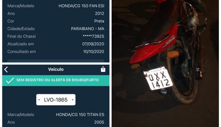 Polícia Militar recupera motocicleta roubada e apreende motocicleta com placa clonada durante operação Bairro Seguro em Caxias-MA