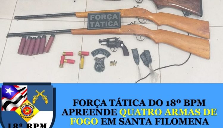 Força Tática do 18º BPM apreende quatro armas de fogo em Santa Filomena