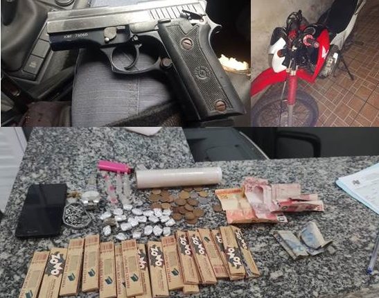 Polícia Militar apreende arma de fogo, drogas e recupera motocicletas roubadas