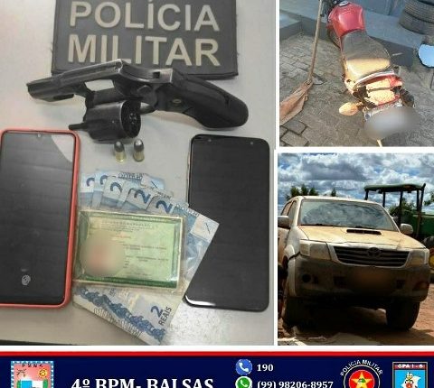 Polícia Militar prende dupla envolvida em roubo de veículo e aprende arma de fogo em Balsas
