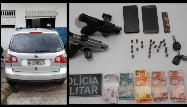 POLÍCIA MILITAR PRENDE SUSPEITOS, APREENDE ARMAS DE FOGO E RECUPERA VEÍCULO ROUBADO