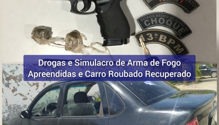 POLÍCIA MILITAR APREENDE DROGAS, SIMULACRO DE ARMA DE FOGO E RECUPERA CARRO ROUBADO EM SÃO JOSÉ DE RIBAMAR/MA