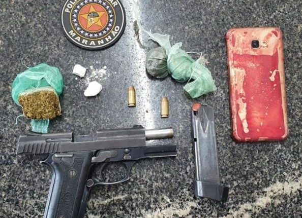 Polícia Militar prende suspeito de duplo homicídio com arma de fogo e drogas em Mata Roma