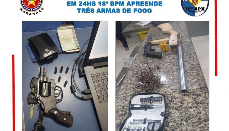 EM 24 HORAS 18º BPM APREENDE TRÊS ARMAS DE FOGO 
