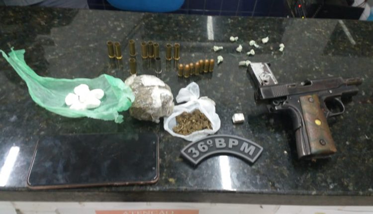 Policiais do 36⁰ BPM apreendem arma de fogo e substância semelhante a drogas em Cajari