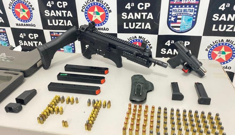 Polícia Militar apreende submetralhadora, pistola, carregadores e 152 munições em Santa Luzia/MA