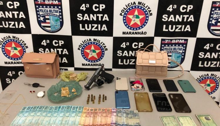7º BPM prende suspeitos com arma de fogo, simulacro, drogas e dinheiro na cidade de Santa Luzia
