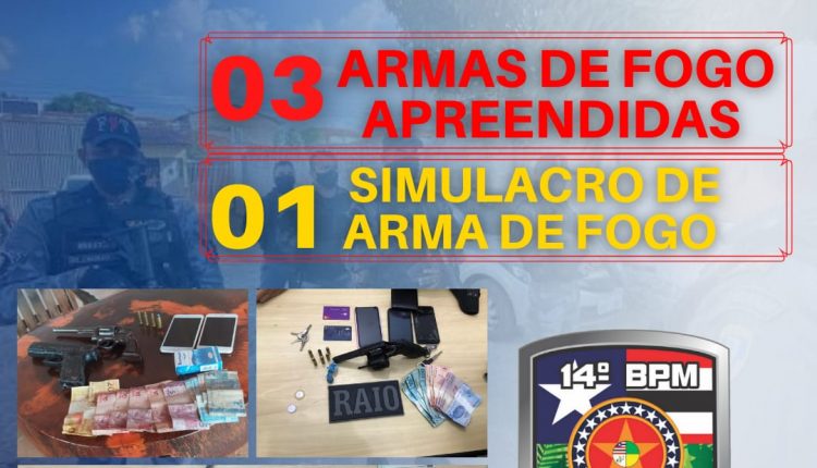 Policiais militares do 14º BPM apreendem 3 armas de fogo em menos de 48 horas