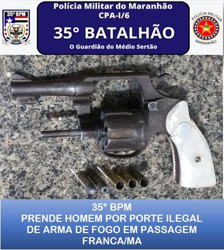 Polícia Militar prende homem por porte ilegal de arma de fogo em Passagem Franca