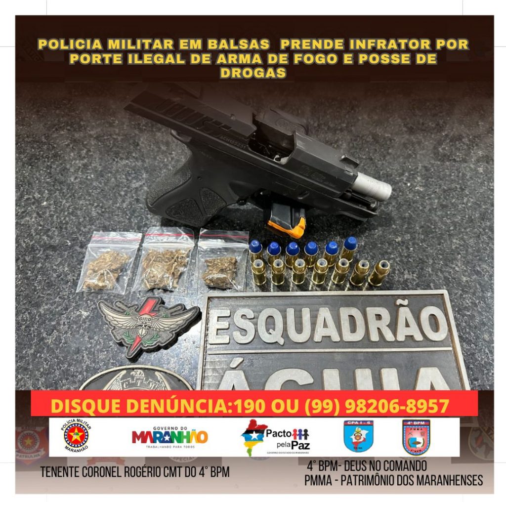 POLICIA MILITAR EM BALSAS PRENDE HOMEM POR PORTE ILEGAL DE ARMA DE FOGO E POSSE DE ENTORPECENTES