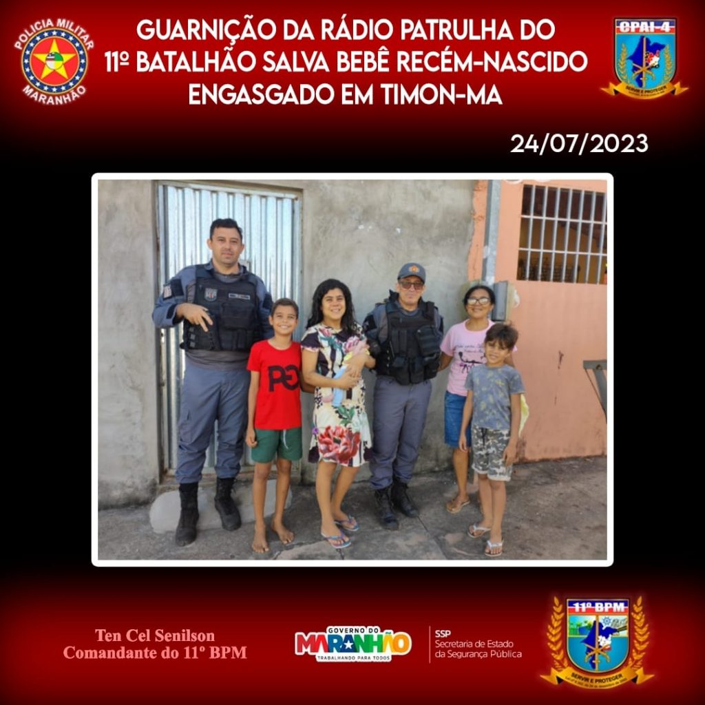 GUARNIÇÃO DA RÁDIO PATRULHA DO 11º BATALHÃO SALVA CRIANÇA RECÉM-NASCIDA EM TIMON-MA