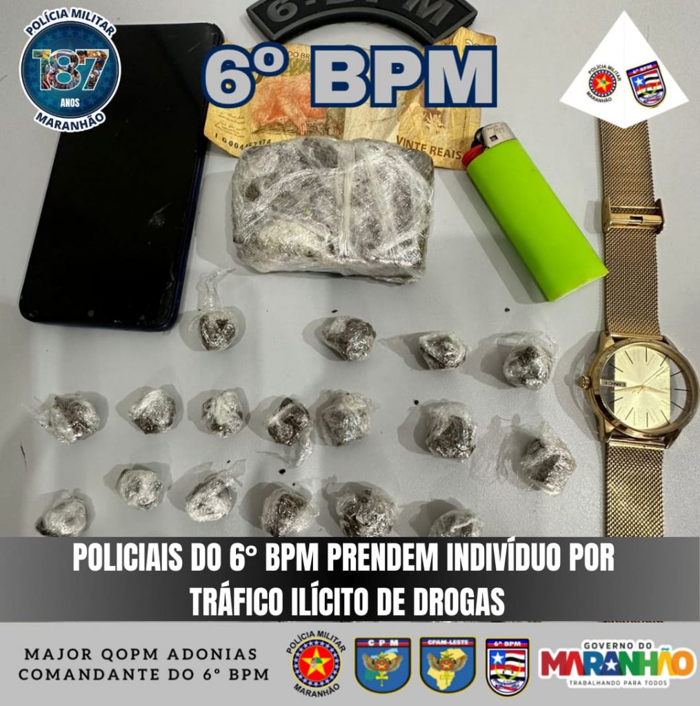 POLICIAIS DO 6° BPM PRENDEM INDIVÍDUO POR TRÁFICO ILÍCITO DE DROGAS.