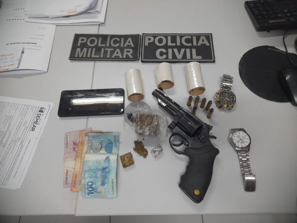 AÇÃO CONJUNTA DA PM E PC RESULTA NA APREENSÃO DE ARMA DE FOGO, DROGAS E CONDUÇÃO DE SUSPEITOS