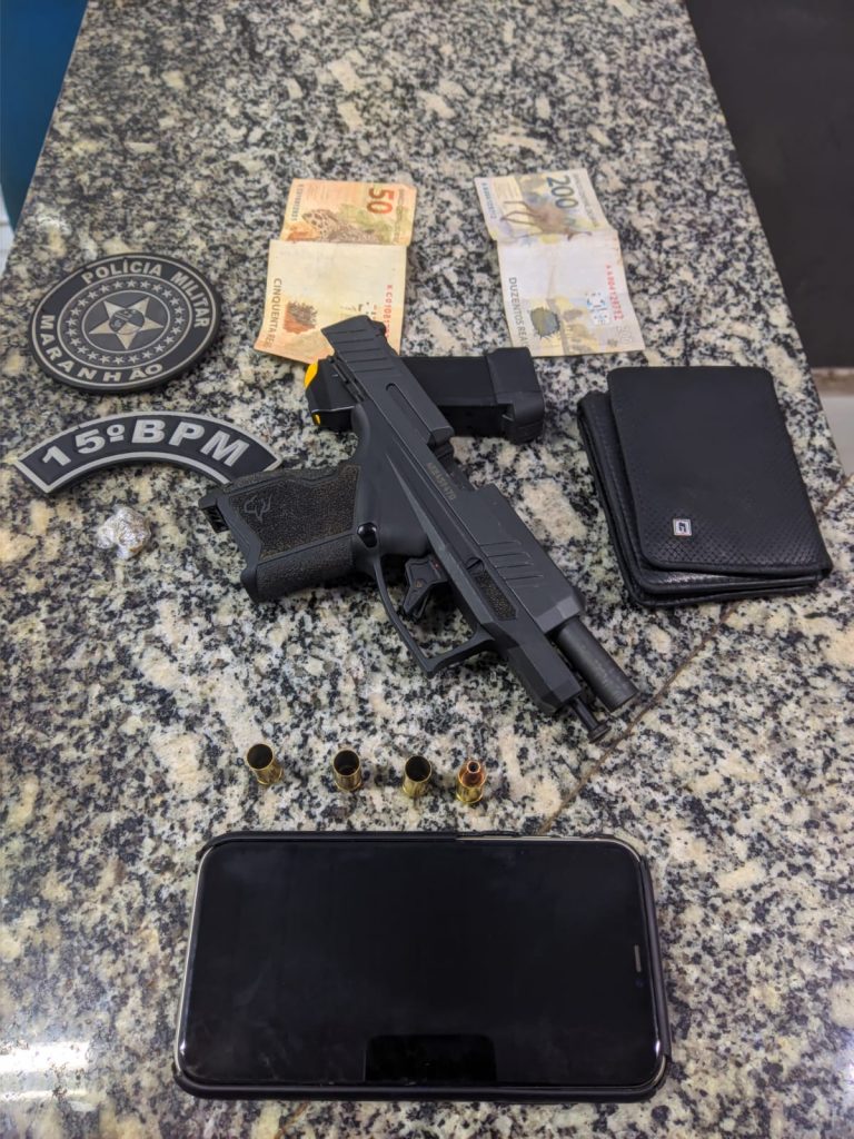 15º BPM: HOMEM É PRESO COM PISTOLA APÓS EFETUAR DISPAROS EM VIA PÚBLICA, EM BACABAL