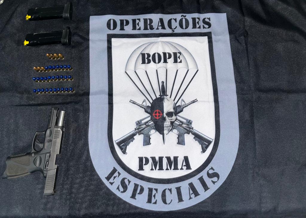Policiais do BOPE apreendem arma de fogo e munições durante Operação Paz na cidade de Matões