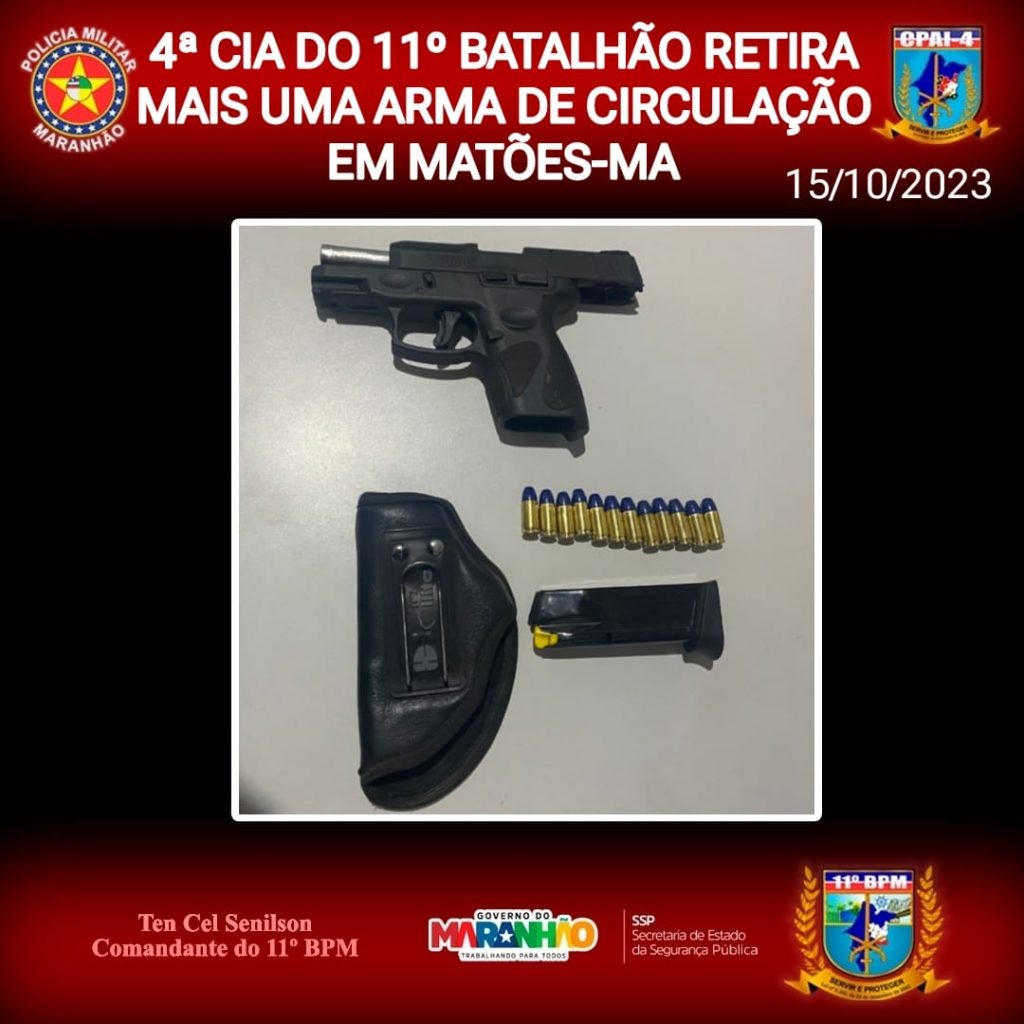 POLÍCIA MILITAR RETIRA DE CIRCULAÇÃO MAIS UMA ARMA DE FOGO DAS RUAS DE MATÕES