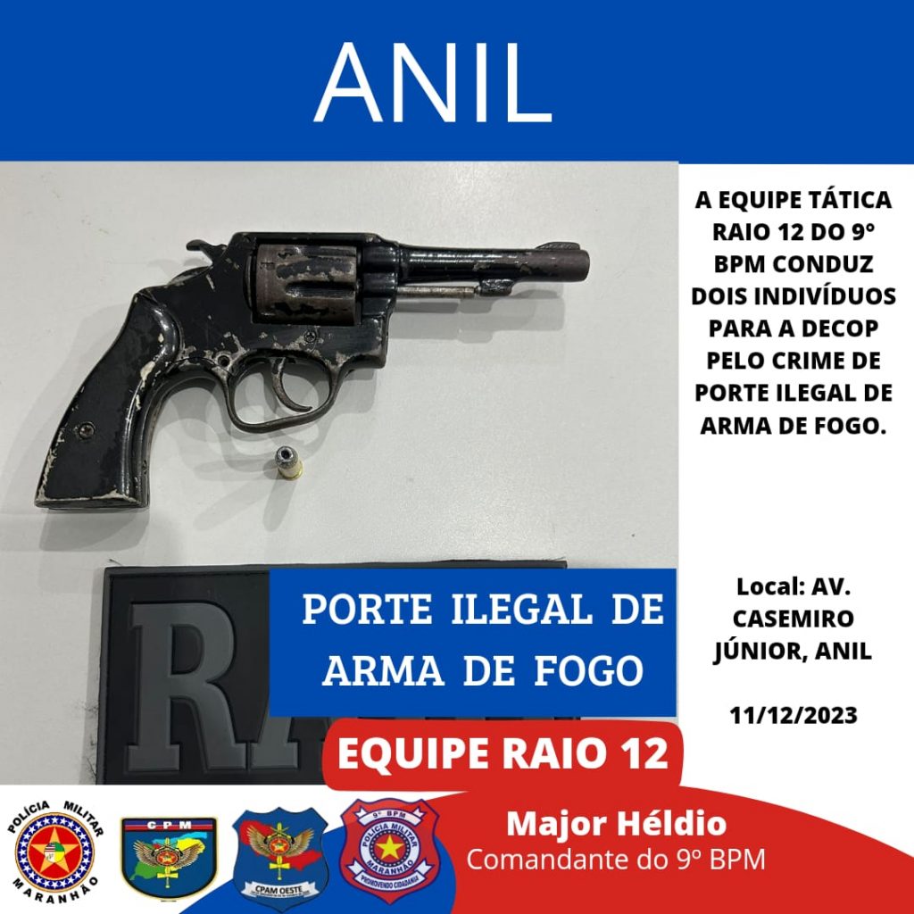 Polícia Militar prende dupla com arma de fogo no Bairro do Cruzeiro do Anil, em São Luís